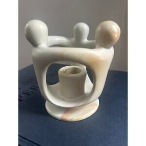 Friendship Circle Soapstone Hand Carved Sculpture Candle holder Off white